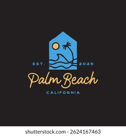 Beach House Resort Logo. Vintage Hand Drawn Coastal Design