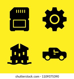 beach house, settings, sd card and pick up truck vector icon set. Sample icons set for web and graphic design