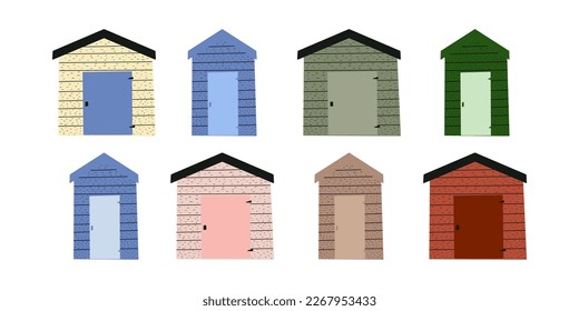 Beach house. Straw huts, bungalow for tropical hotel. Vector illustration in scandinavian style.