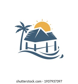 Beach House Travel Location Beautiful Sunset Sun Rise Tree Summer Beach Holiday Logo