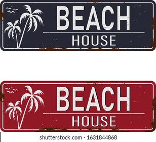 beach house, typography sign on a white background