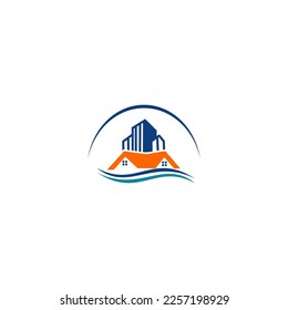 Beach house vector illustration logo icon template