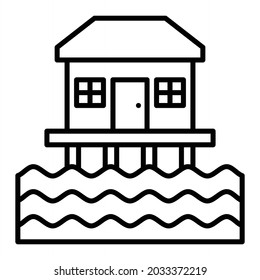 Icono De Esquema Del Vector De La Casa De La Playa Aislado En Fondo Blanco
