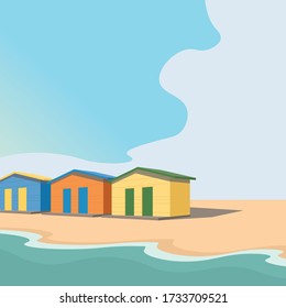 Beach houses on the coast. Vector illustration