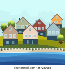 Beach Houses For Sale / Rent. Real Estate Concept. City Haze.