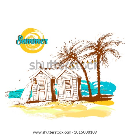 Beach houses, vector illustration.