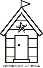 Beach Hut Cabana black thick outline vector design isolated.
Beach wooden house black line icon.
Transparent background.