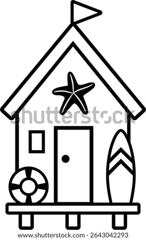 Beach Hut Cabana black thick outline vector design isolated.
Beach wooden house black line icon.
Transparent background.