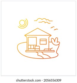 Beach hut gradient icon. Modern facade comfortable house on beach. Perfect relax place. Seascape. Rest concept.Isolated vector illustration.Suitable to banners, mobile apps and presentation