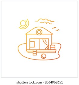 Beach hut gradient icon. Modern comfortable hotel room on beach. Perfect relax place. Seascape. Rest concept.Isolated vector illustration.Suitable to banners, mobile apps and presentation