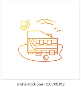 Beach hut gradient icon. Wooden facade, comfortable house on beach. Perfect relax place. Seascape. Rest concept.Isolated vector illustration.Suitable to banners, mobile apps and presentation