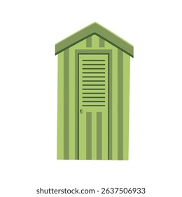 Beach hut with green stripes on white background. Vector illustration. Sea elements for greeting cards, decoration, magazines, banners, menu, patterns and designs