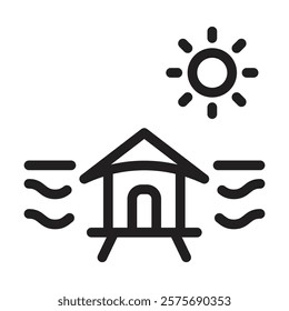 Beach hut icon. Editable line icon. Vector illustration