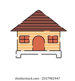 Beach Hut Icon Illustration with bright color palette in flat design style. Perfect for vacation, travel, and summer themed designs.
