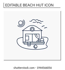 Beach hut line icon. Modern comfortable hotel room on beach. Perfect relax place. Seascape. Rest concept. Isolated vector illustration. Editable stroke