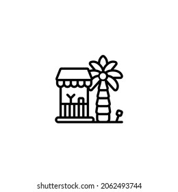 Beach Hut Line Icon, Vector Template