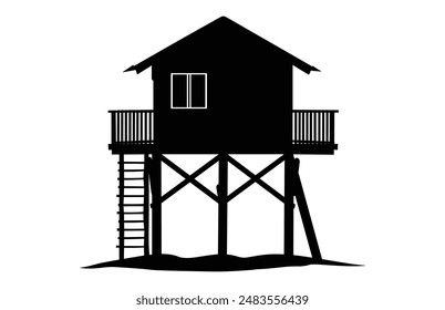 Beach Hut Silhouette Vector, Beach House black Clip art