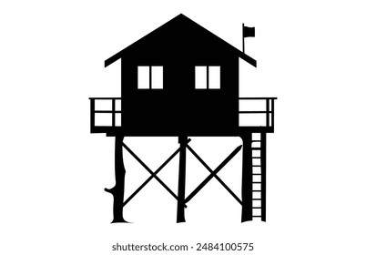 Beach Hut Silhouette Vector, Beach House black Clip art