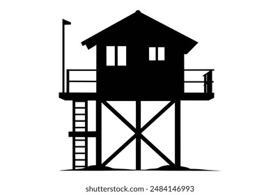 Beach Hut Silhouette Vector, Beach House black Clip art