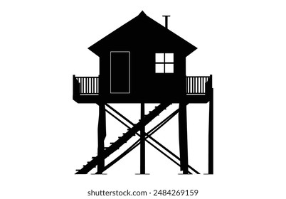 Beach Hut Silhouette Vector, Beach House black Clip art