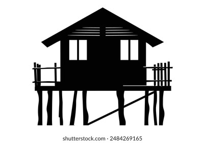 Beach Hut Silhouette Vector, Beach House black Clip art