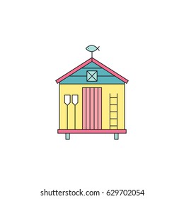 Beach hut vector thin line icon. Colored isolated symbol. Logo template, element for summer products, travel agency, tour brochure, banner. Simple mono linear modern design.