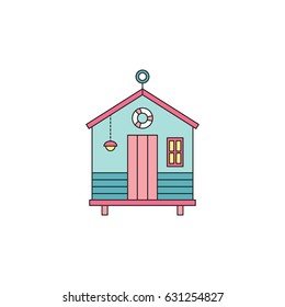 Beach hut vector thin line icon. Colored isolated symbol. Logo template, element for summer products, travel agency, tour brochure, banner. Simple mono linear modern design.