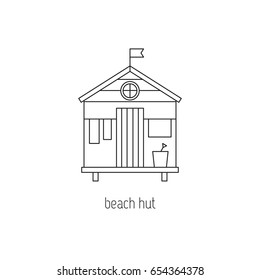 Beach hut vector thin line icon. Isolated symbol. Logo template, element for summer products, travel agency, tour brochure, banner. Simple mono linear modern design.