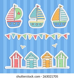 Beach huts, bunting & sailing boats 