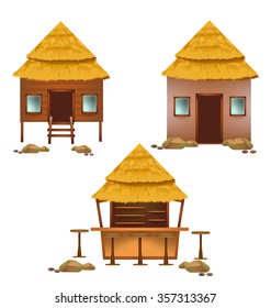 Beach huts collection vector design set for summer season