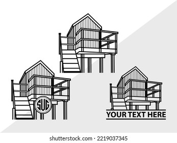Beach Huts SVG Printable Vector Illustration