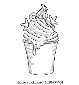 Beach ice cream waffle cup icon. Hand drawn and outline illustration of beach ice cream waffle cup vector icon for web design