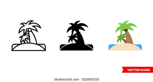 Beach icon of 3 types: color, black and white, outline. Isolated vector sign symbol.