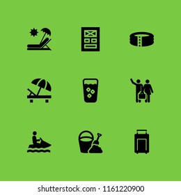 beach icon. 9 beach set with suitcase, straw, layout and holidays vector icons for web and mobile app
