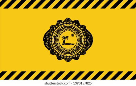 beach icon black grunge emblem, yellow warning sign. Vector Illustration. Detailed.