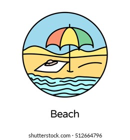 Beach icon - circle line icons collection. Travel, tourism, sports & free time activity concept.