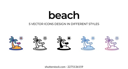 diseño de iconos de playa en estilo Cinco con estilo Editable Stroke. Línea, Sólido, Línea plana, Color de tono Duo y Línea de degradado de color. Adecuado para diseño de páginas Web, aplicaciones móviles, UI, UX y GUI.