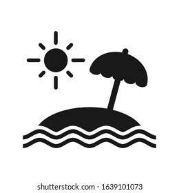 Beach icon design vector. Island with umbrella and sun design illustration