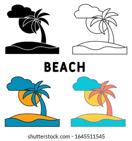 beach icon in different style vector illustration. Four elements in diferent styles from travel icons collection. Creative icons filled, outline, colored and flat symbols.
Tourism, travel destination.