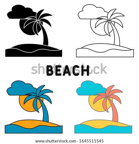 beach icon in different style vector illustration. Four elements in diferent styles from travel icons collection. Creative icons filled, outline, colored and flat symbols.
Tourism, travel destination.