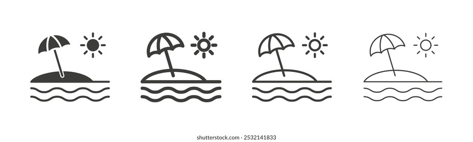 Beach icon in fill and three stroke sizes