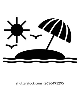 Beach Icon Flat outline fill black and white
