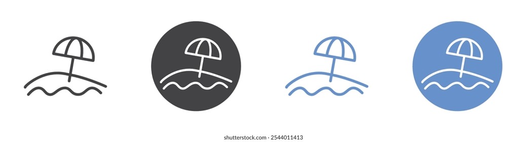 Strandsymbol Flaches Set in schwarz-weißer Farbe