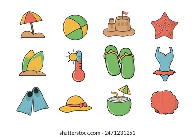 Beach Icon Illustration Set  Collection