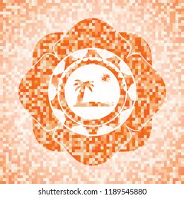 beach icon inside abstract orange mosaic emblem