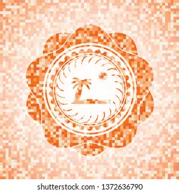 beach icon inside abstract orange mosaic emblem with background