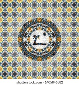 beach icon inside arabesque badge background. arabic decoration.