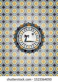 beach icon inside arabesque badge background. arabic decoration.