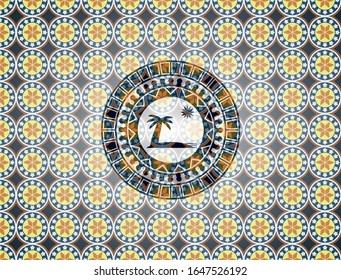 beach icon inside arabesque badge background. arabic decoration.