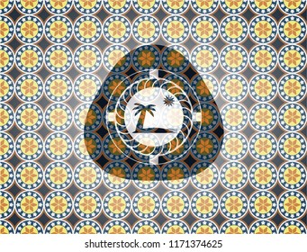beach icon inside arabesque emblem. arabic decoration.